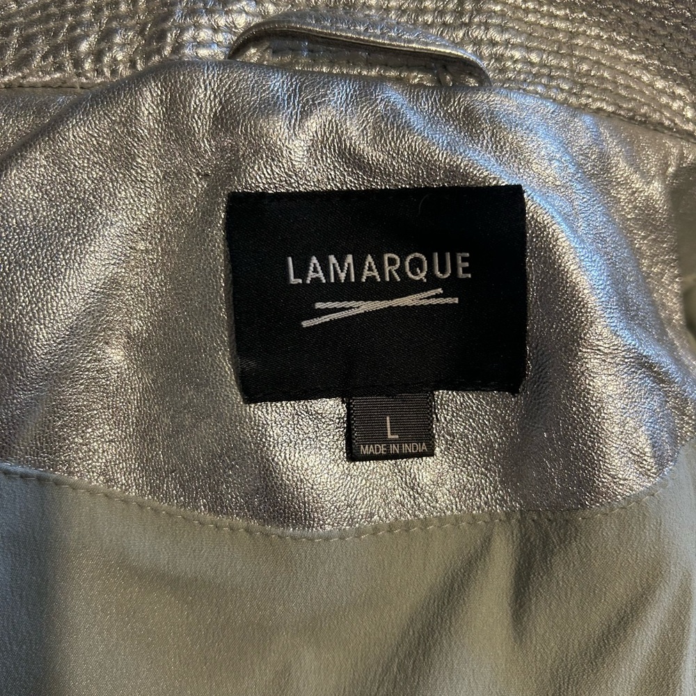 Lamarque Metallic Silver Leather Jacket - Picture 9 of 13